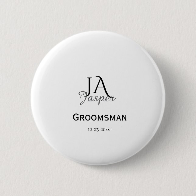 Monogram personalized groomsman best man name date 6 cm round badge (Front)