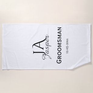 Monogram personalized groomsman best man name date beach towel