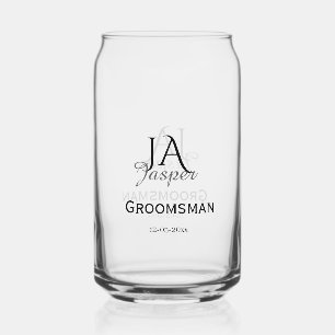 Monogram personalized groomsman best man name date can glass