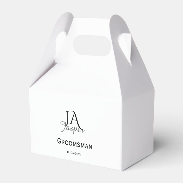 Monogram personalized groomsman best man name date favour box (Front Side)