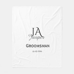 Monogram personalized groomsman best man name date fleece blanket