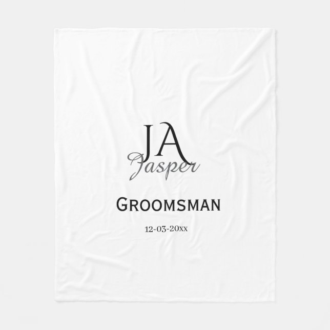 Monogram personalized groomsman best man name date fleece blanket (Front)