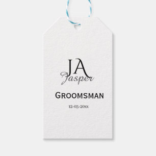Monogram personalized groomsman best man name date gift tags
