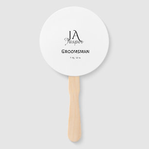 Monogram personalized groomsman best man name date hand fan