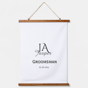 Monogram personalized groomsman best man name date hanging tapestry