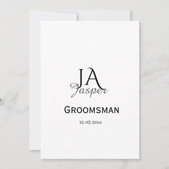 Monogram personalized groomsman best man name date invitation (Front)