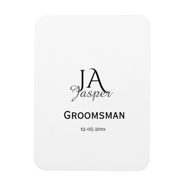 Monogram personalized groomsman best man name date magnet (Vertical)