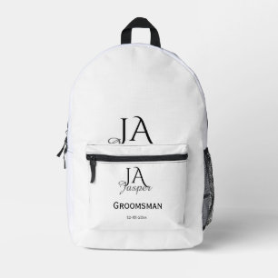 Monogram personalized groomsman best man name date printed backpack