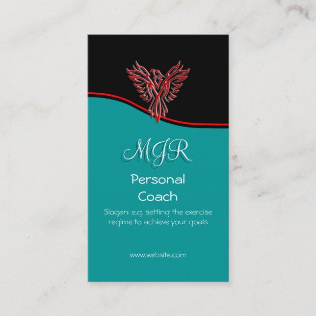 Monogram, Phoenix Personal Trainer, red swoosh Business Card (Front)