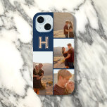 Monogram Photo Bold Navy Blue  iPhone 15 Case<br><div class="desc">Show off your bold style with this personalised iPhone case. Add your 4 favourite photos and customise it with your monogram in a bold modern slab font. Perfect for a sporty and dynamic look!</div>