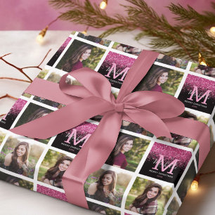 Monogram Photo Collage Christmas Wrapping Paper