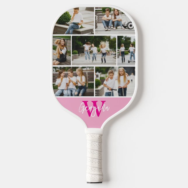 Monogram Photo Collage Custom Colour Pickleball Paddle (Front)