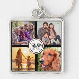 Monogram photo collage family black keychain