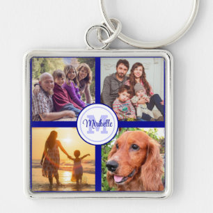 Monogram photo collage family black keychain