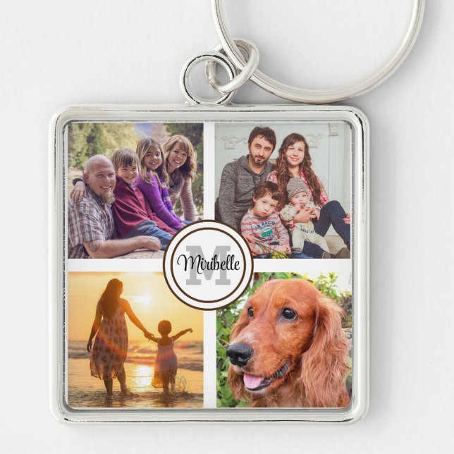 Monogram photo collage family key ring (Front)