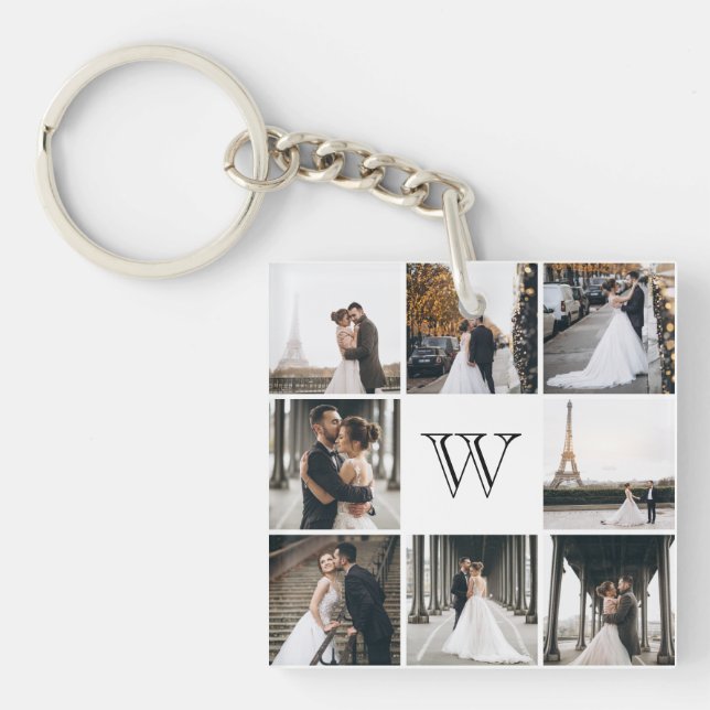 Monogram Photo Collage Gift Key Ring (Front)