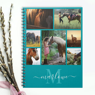 Monogram Photo Collage Teal Custom Name Notebook