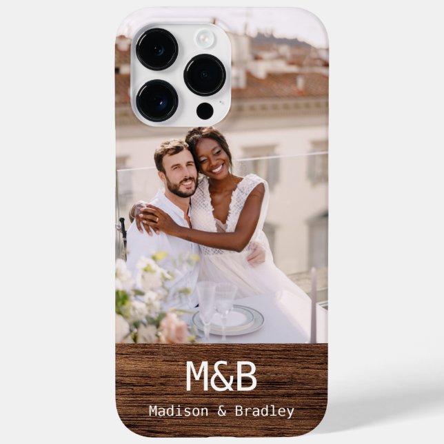 Monogram Photo Couple Wood Personalised Name Case-Mate iPhone Case (Back)