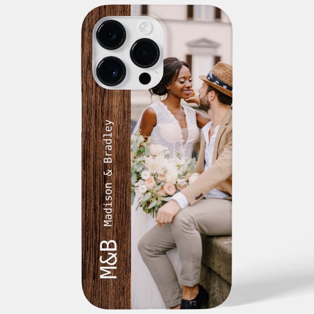 Monogram Photo Couple Wood Personalised Name Case-Mate iPhone Case (Back)