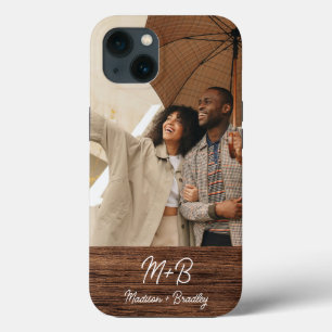 Monogram Photo Couple Wood Personalised Name iPhone 13 Case
