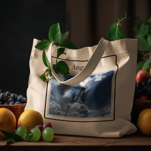 Monogram Photo Light blue cloudy Sky with Sundog  Large Tote Bag