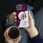 Monogram Photo Modern Floral Marble Custom Name Case-Mate iPhone 14 Plus Case<br><div class="desc">Monogram Photo Modern Floral Marble Custom Name iPhone Phone Cases features your favourite photo on a marble and purple flower background. Personalise with your custom monogram and name by editing the text in the text box provided. Designed by ©Evco Studio www.zazzle.com/store/evcostudio</div>