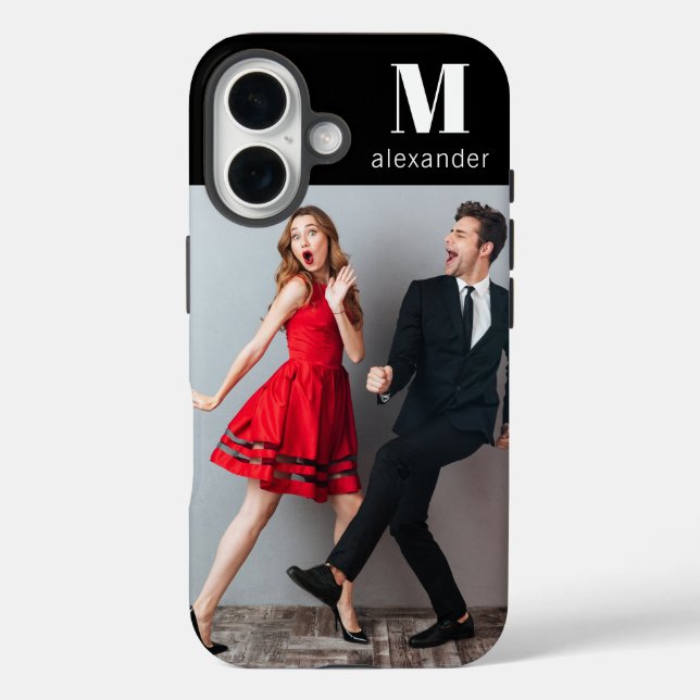 Monogram Photo Modern Personalised Name  Case-Mate iPhone Case (Back)