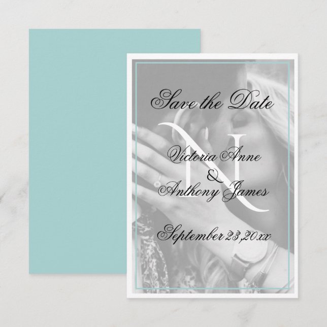 Monogram Photo Script Wedding Save The Date (Front/Back)