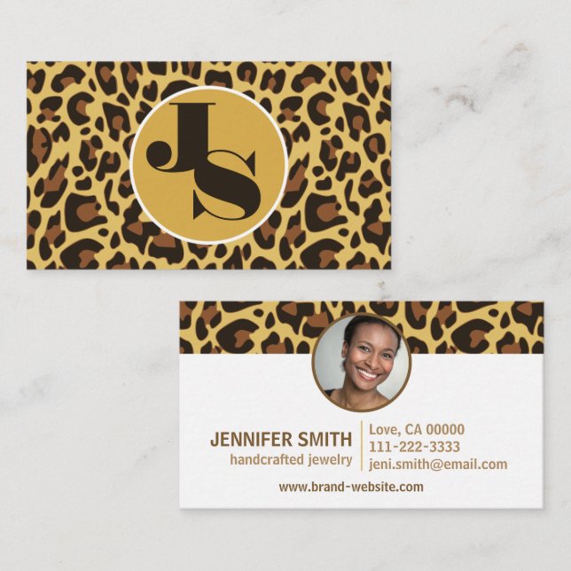 Monogram Photo Template Leopard Print Rockabilly Business Card (Front/Back)