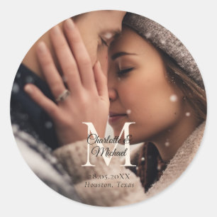 Monogram Photo Wedding  Classic Round Sticker
