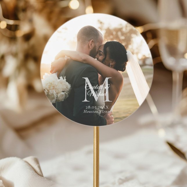 Monogram Photo Wedding  Classic Round Sticker (Monogram Photo Wedding Classic Round Sticker.)