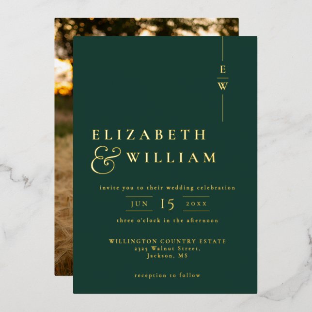 Monogram Photo Wedding Emerald Green And Gold (Front/Back)