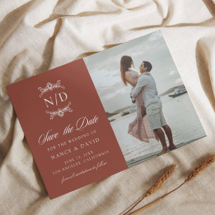 Monogram Photo Wedding Terracotta Save The Date