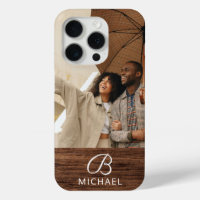 Monogram Photo Wood Grain Timber Personalised Name