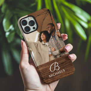 Monogram Photo Wood Grain Timber Personalised Name iPhone 16 Pro Max Case
