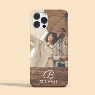 Monogram Photo Wood Grain Timber Personalised Name iPhone 15 Pro Max Case