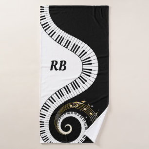 Monogram Piano Keys and Musical Notes Bath Towel Set