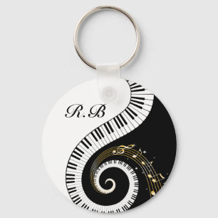 Monogram Piano Keys and  Musical Notes Key Ring