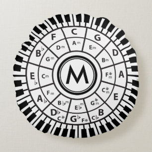 Monogram Piano Keys Circle of Fifths Round Cushion