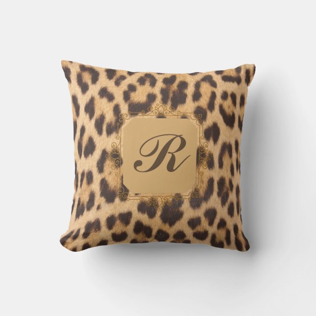 Monogram Pillow - Outdoor Pillow - Leopard Print (Front)