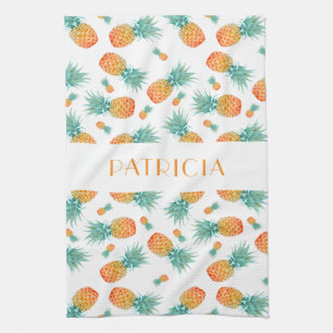 Monogram Pineapples Fruit Pattern Tea Towel