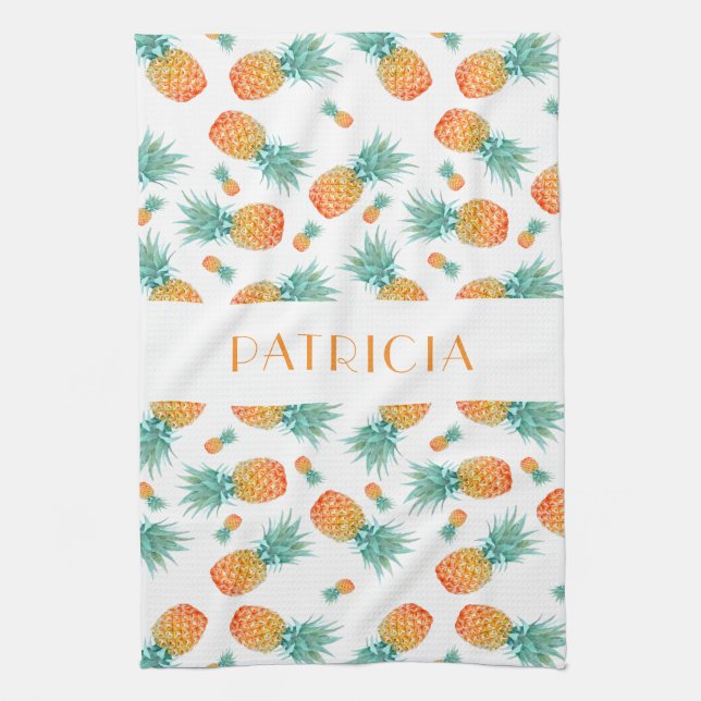 Monogram Pineapples Fruit Pattern Tea Towel (Vertical)