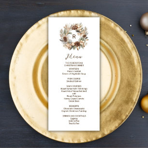 Monogram Pinecone Winter Wreath  Christmas Party Menu