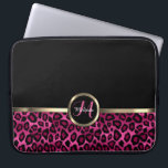 Monogram Pink and Black Leopard with Gold Accents Laptop Sleeve<br><div class="desc">Electronic Laptop Sleeve. Featuring a Pink and Black Leopard Animal Print with Gold Accents with monogram letter and name ready for you to personalise. ⭐This Product is 100% Customisable. Graphics and/or text can be added, deleted, moved, resized, changed around, rotated, etc... ✔(just by clicking on the "EDIT DESIGN" area) ⭐99%...</div>