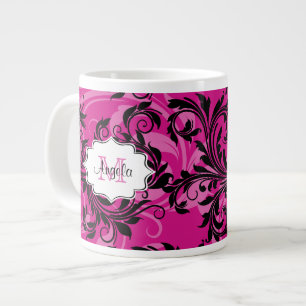 Monogram Pink and Black Scrolled Jumbo 20 oz. Mug