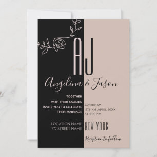 Monogram Pink and Black Wedding Invitation