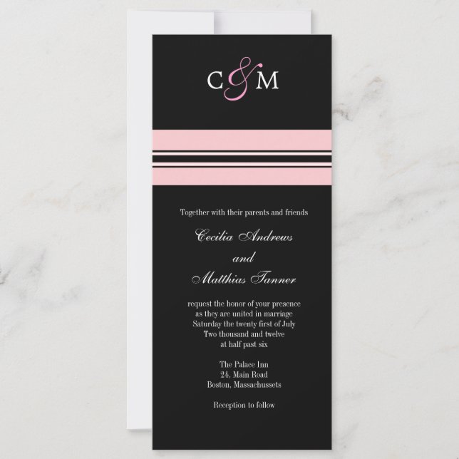 Monogram Pink and Black Wedding Invitation (Front)