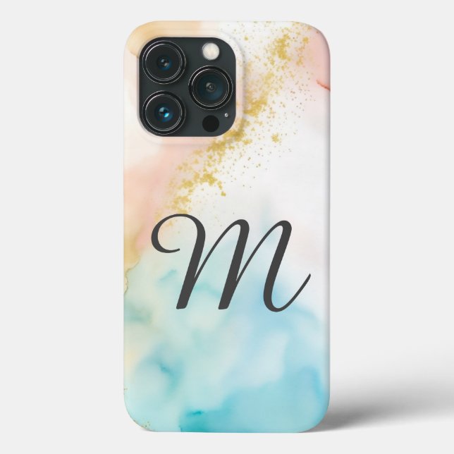 Monogram Pink and Blue Marbled With Faux Glitter Case-Mate iPhone Case (Back)