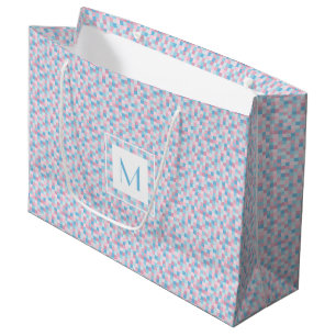 Monogram Pink and Blue Squares Large Gift Bag