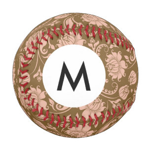 Monogram Pink and Brown Floral Pattern Baseball